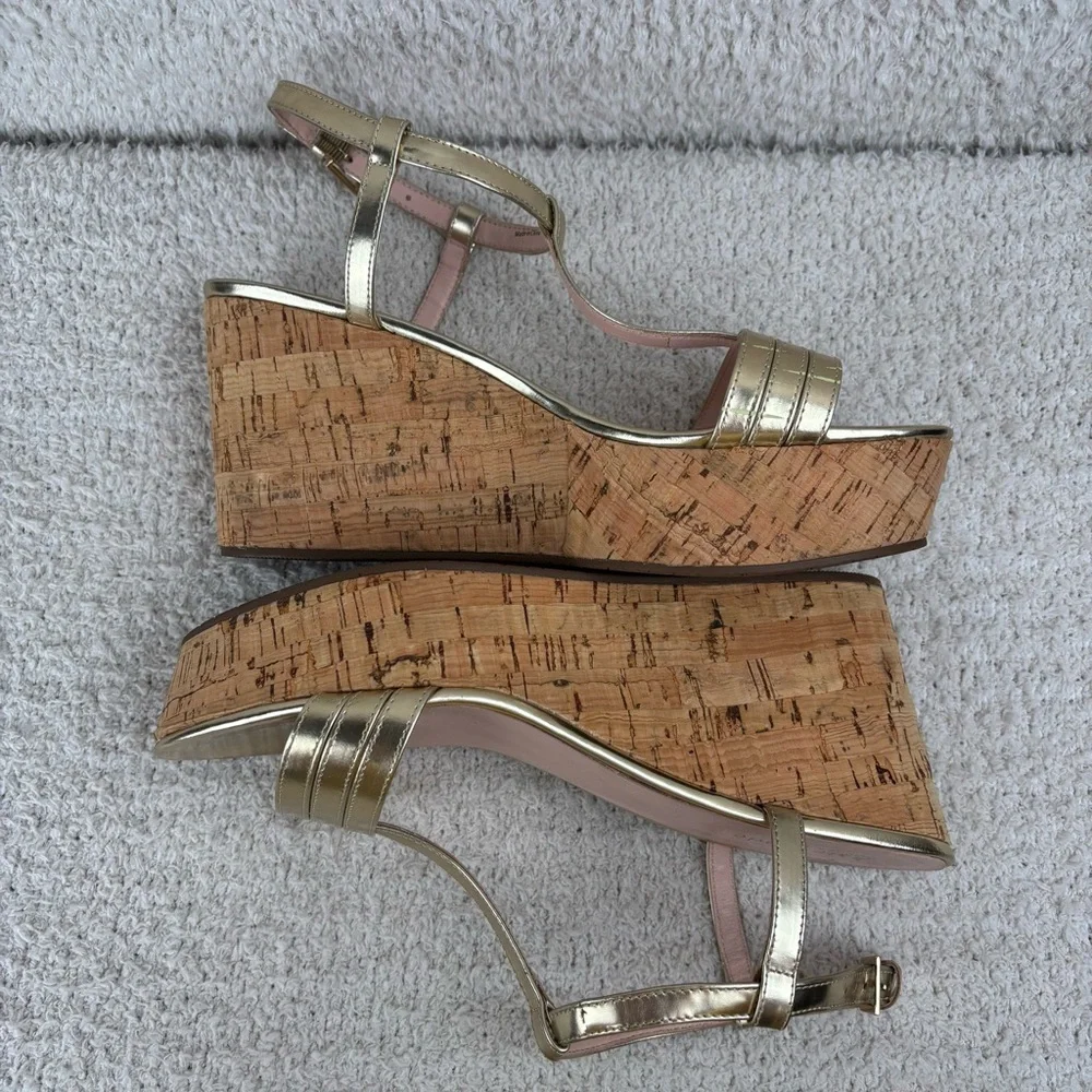 Kate Spade Sandal Womens 9M Gold Tallin Strappy Open Toe Espadrille Platform Wed